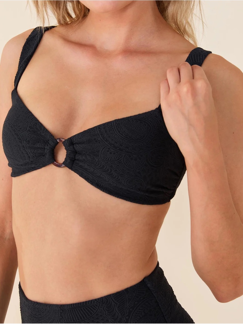 Andie Swim Lori Bikini Top and Super High Waist Bikini Bottom in Black Paisley M